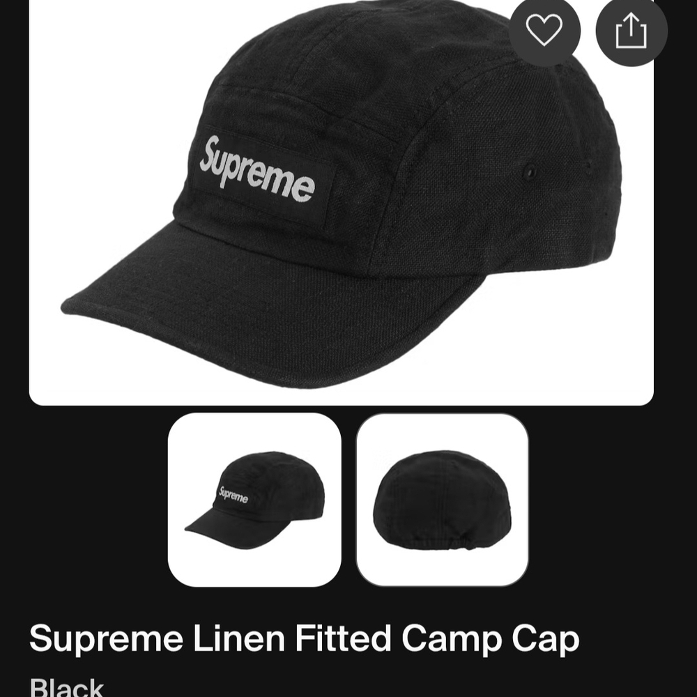 Supreme Black Linen Fitted Camp Cap